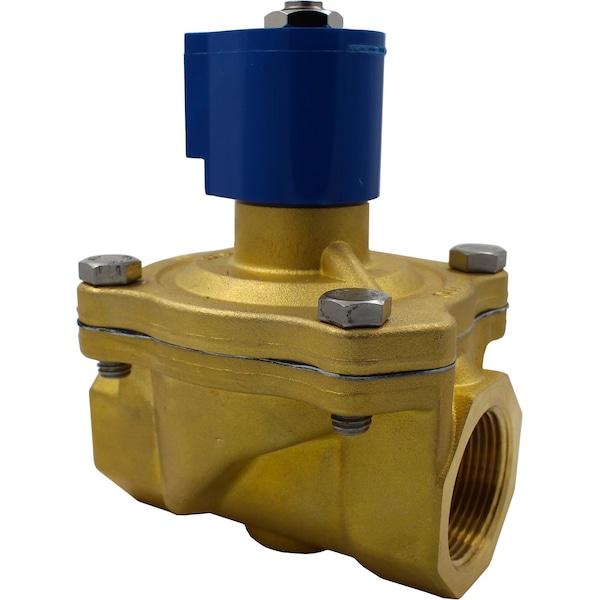 Solenoid Valve, 2-Way, 1-1/4 in Pipe Size, 120V/60V, 110V/50V, Zero Differential, Diaphragm, Brass
